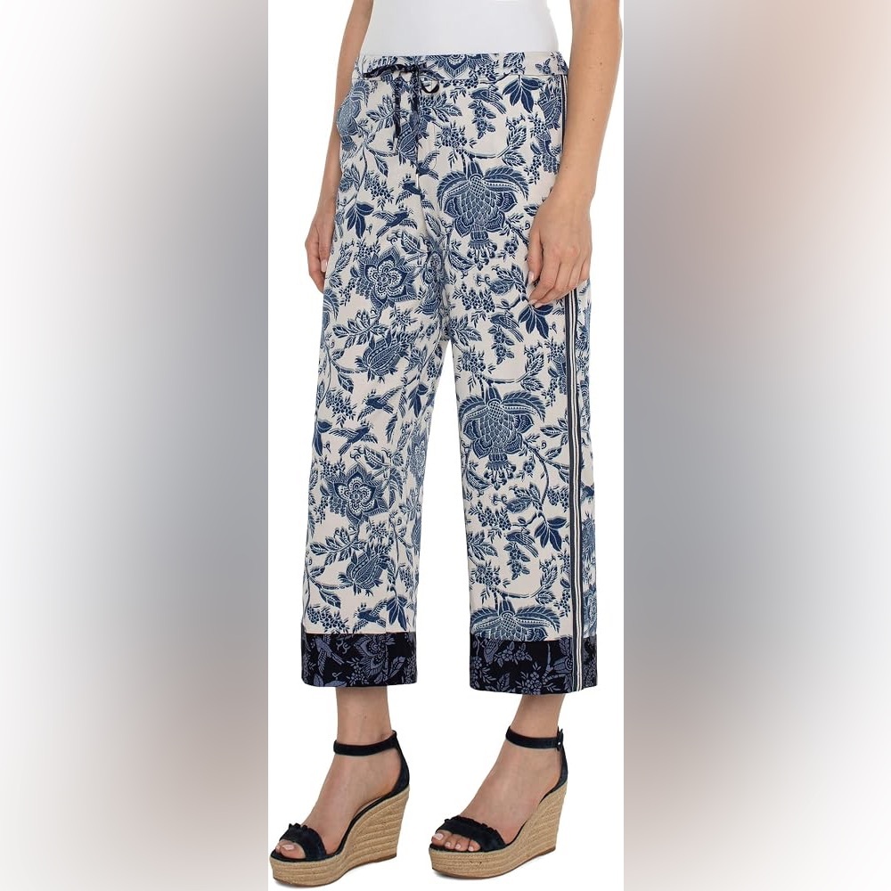 Liverpool Womens Draw String Wide Leg Pull on Mid-Rise Pant 25"